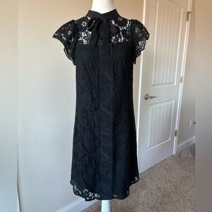 NANETTE LEPORE LACE BOW BLACK DRESS. Flutter Cap Sleeve. Size 4. Beautiful!